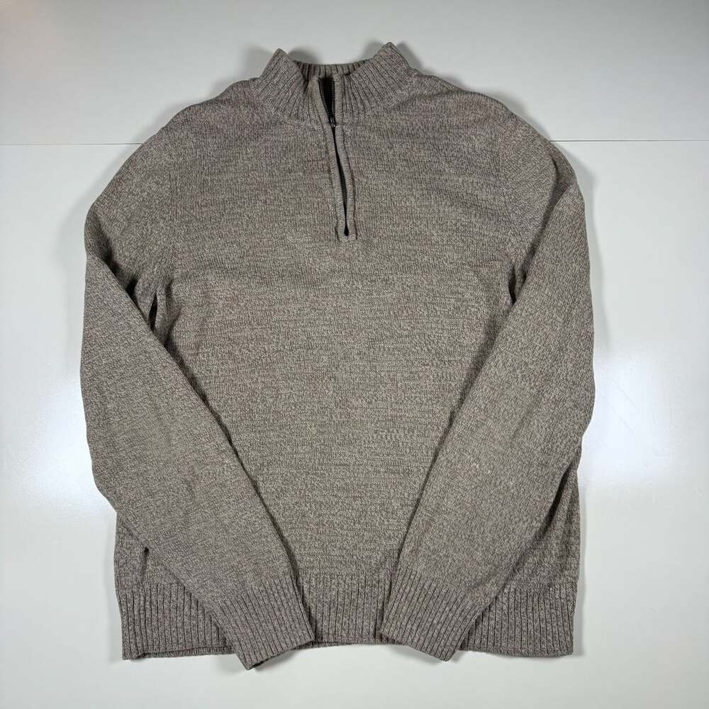 Urban Pipeline Men's Quarter Zip Mock Neck Pullover Sweater Brown Size Large